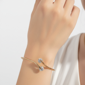 The Crystal Twist Bangle | Minimalist Gold-Plated Open Cuff Kada