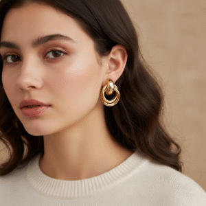 Golden Interlock Hoop Earring