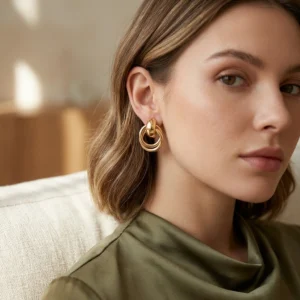 Double hoop gold earrings